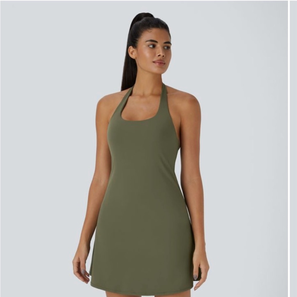 HALARA Moss Green Halter Neck Mini Active Dress